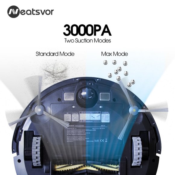 NEATSVOR X500 Robot Vacuum Cleaner 3000PA Powerful Suction 3-in-1 Pet Hair House - Picture 3 of 16